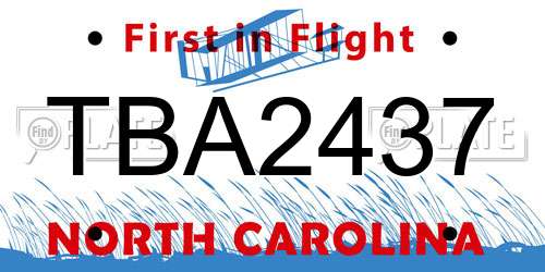 TBA2437 North Carolina License Plate