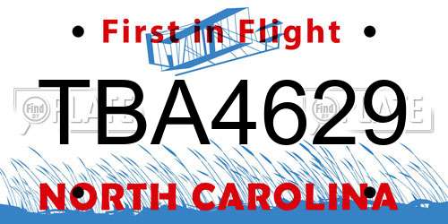 TBA4629 North Carolina License Plate