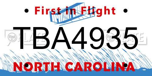 TBA4935 North Carolina License Plate
