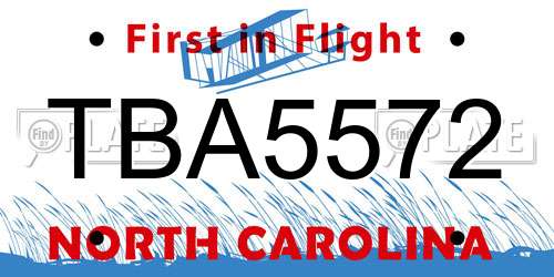TBA5572 North Carolina License Plate