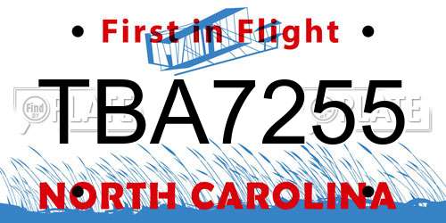 TBA7255 North Carolina License Plate