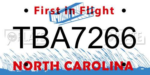 TBA7266 North Carolina License Plate