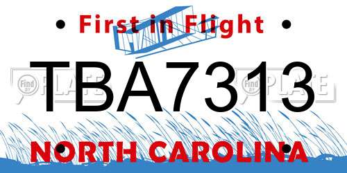 TBA7313 North Carolina License Plate