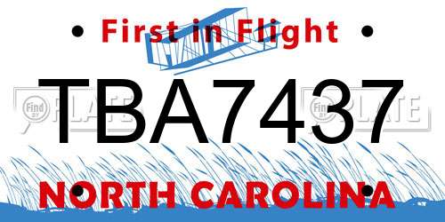 TBA7437 North Carolina License Plate