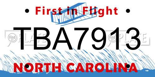 TBA7913 North Carolina License Plate