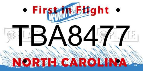 TBA8477 North Carolina License Plate