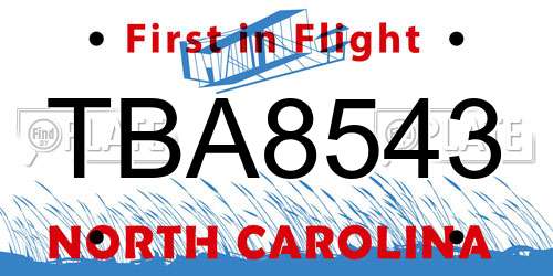 TBA8543 North Carolina License Plate