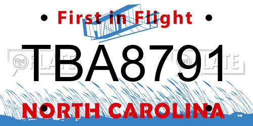 TBA8791 North Carolina License Plate
