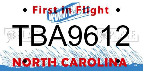 TBA9612 North Carolina License Plate