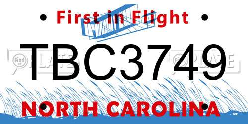 TBC3749 North Carolina License Plate