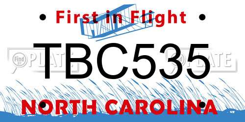 TBC535 North Carolina License Plate