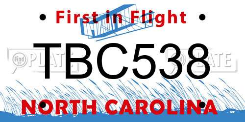 TBC538 North Carolina License Plate