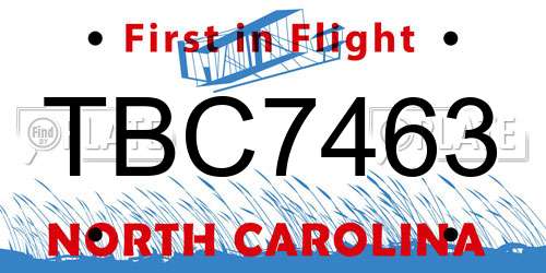 TBC7463 North Carolina License Plate