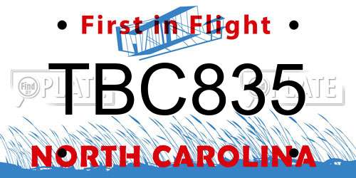 TBC835 North Carolina License Plate