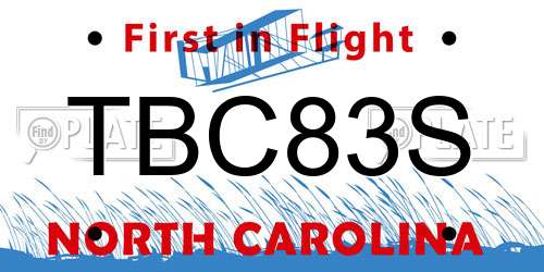 TBC83S North Carolina License Plate