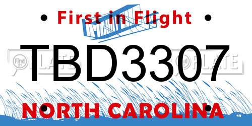 TBD3307 North Carolina License Plate