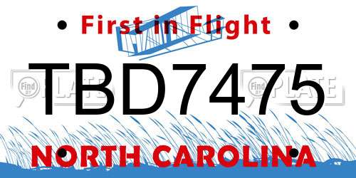TBD7475 North Carolina License Plate