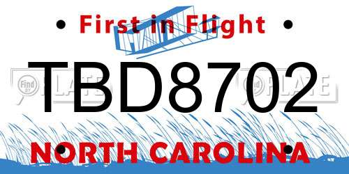 TBD8702 North Carolina License Plate
