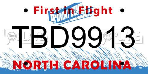 TBD9913 North Carolina License Plate