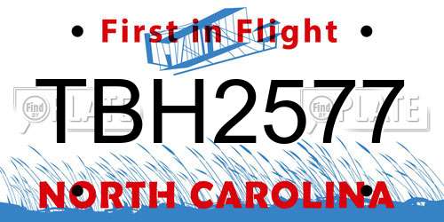 TBH2577 North Carolina License Plate