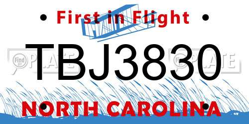 TBJ3830 North Carolina License Plate