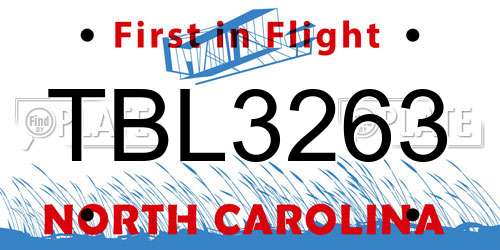 TBL3263 North Carolina License Plate