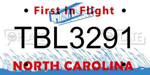 TBL3291 North Carolina License Plate