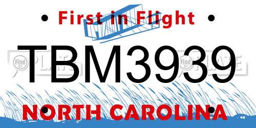 TBM3939 North Carolina License Plate