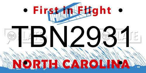 TBN2931 North Carolina License Plate