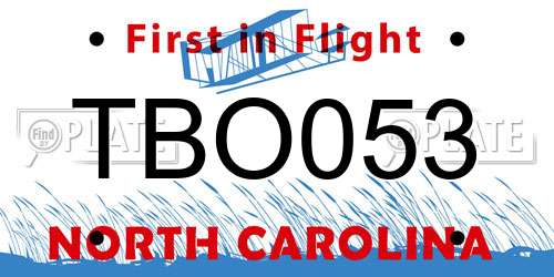 TBO053 North Carolina License Plate