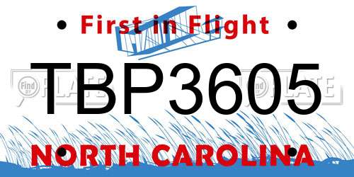 TBP3605 North Carolina License Plate