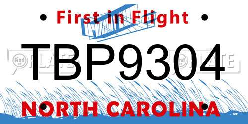 TBP9304 North Carolina License Plate