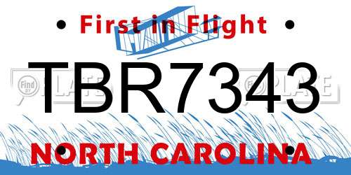 TBR7343 North Carolina License Plate