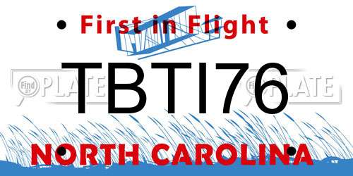 TBTI76 North Carolina License Plate