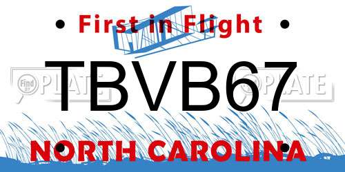 TBVB67 North Carolina License Plate