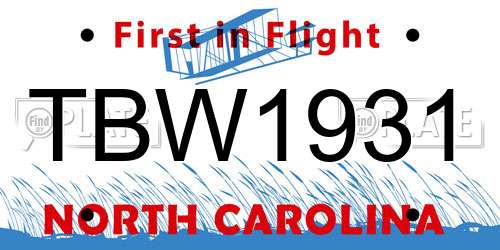 TBW1931 North Carolina License Plate
