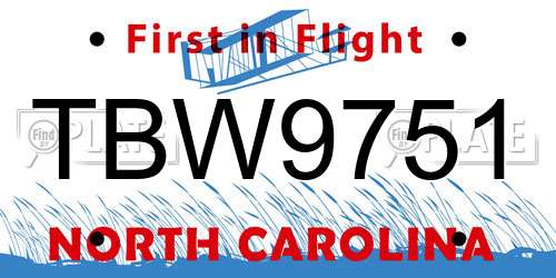 TBW9751 North Carolina License Plate