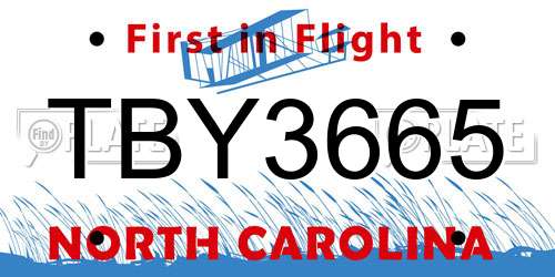 TBY3665 North Carolina License Plate
