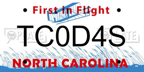 TC0D4S North Carolina License Plate