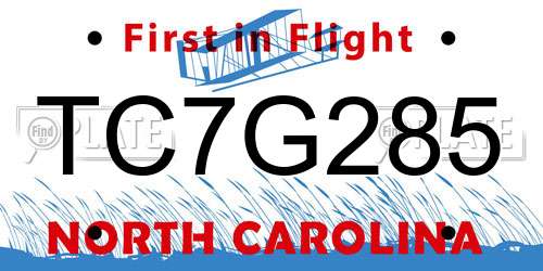 TC7G285 North Carolina License Plate