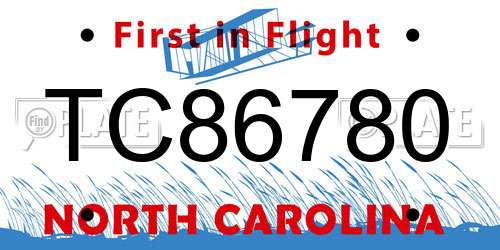 TC86780 North Carolina License Plate