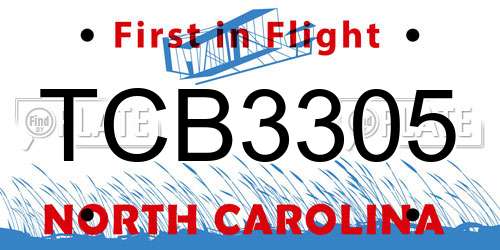 TCB3305 North Carolina License Plate