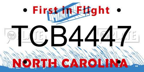 TCB4447 North Carolina License Plate