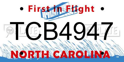 TCB4947 North Carolina License Plate