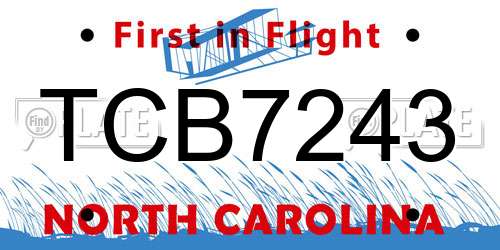 TCB7243 North Carolina License Plate