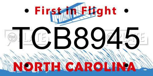 TCB8945 North Carolina License Plate