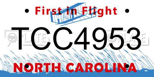 TCC4953 North Carolina License Plate