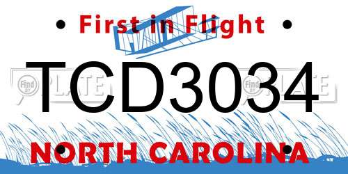 TCD3034 North Carolina License Plate