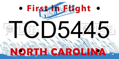 TCD5445 North Carolina License Plate