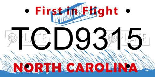 TCD9315 North Carolina License Plate